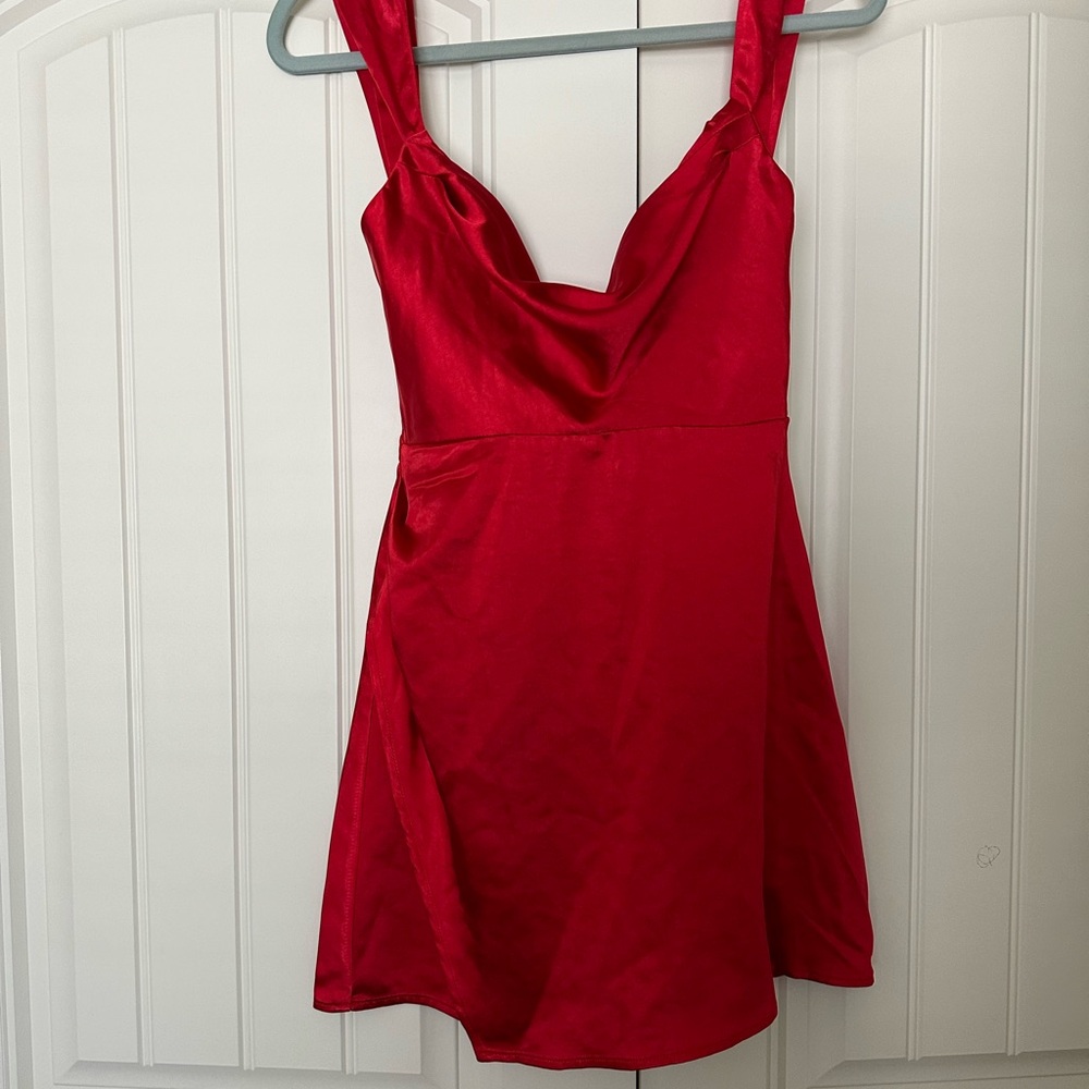 Red satin mini dress NWT